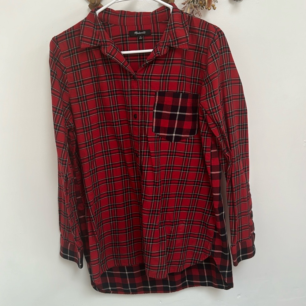 Madewell Women’s Plaid Cotton Long Sleeve Button Down Top MEDIUM